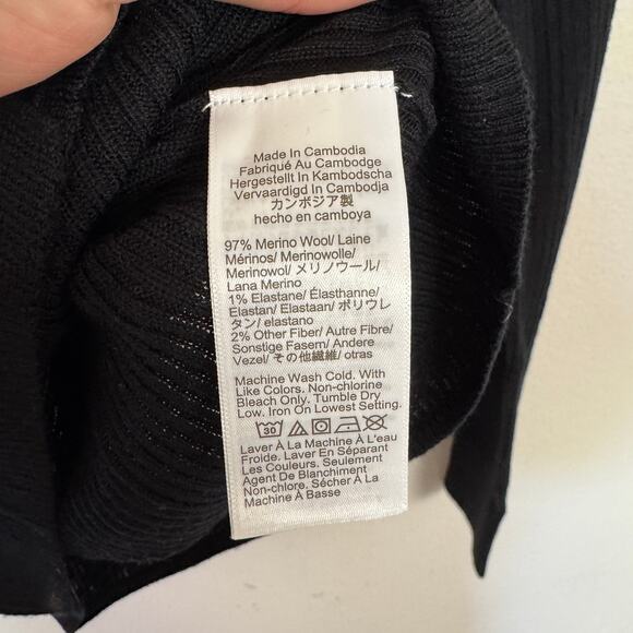 J.Crew Collared Button Up Collared Sweater SZ S Black Merino Wool Ribbed Stretch - Picture 5 of 6